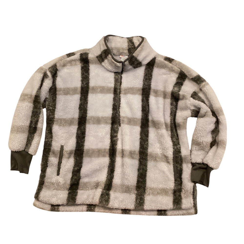 Lularoe Plaid‎ Fuzzy Fleece Quarter Zip Pullover Women's Size 2XL